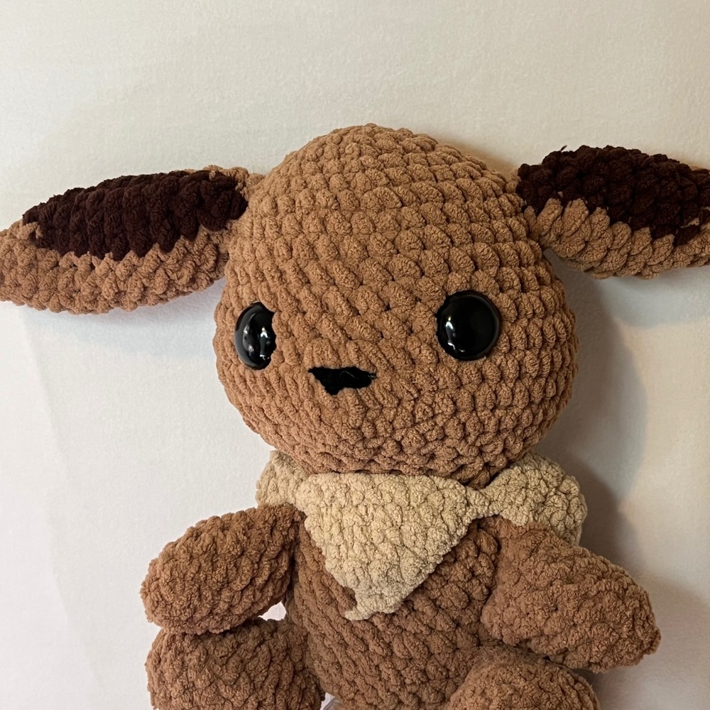 Handmade Crochet Eevee Pokemon Plush Amigurumi Stuffed Animal Brown Cream
